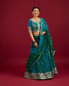 Rama Green Buta Patterned Crop Top Lehenga with Paisley Borders